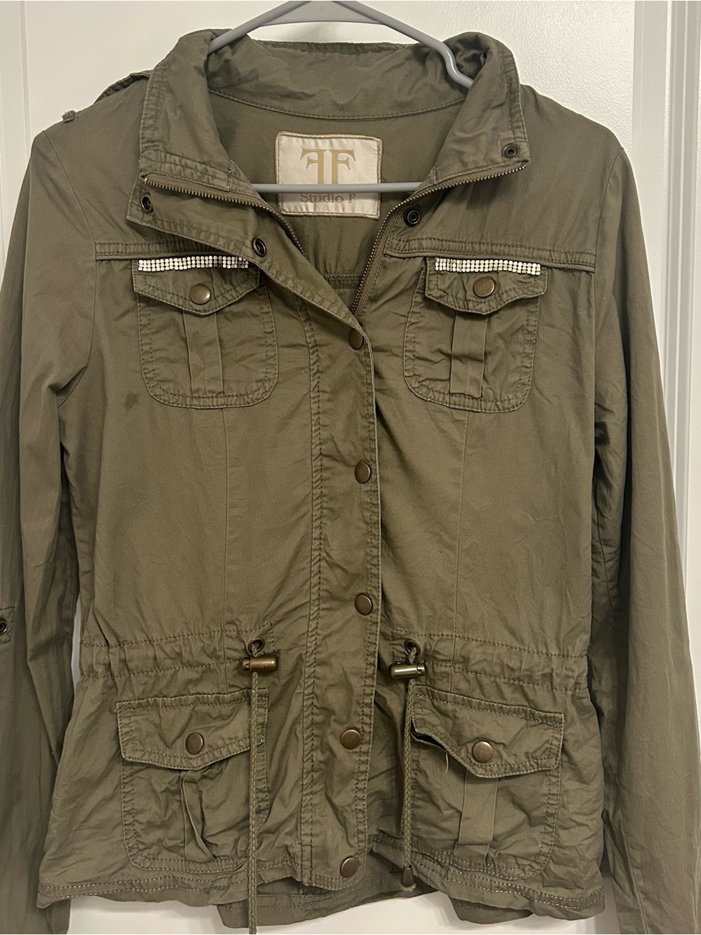 Studio Olive Green Utility Jacket with Drawstring Waist